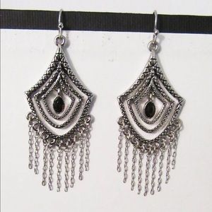 New Lia Sophia Earrings.  Silver Chandelier style w/ dark purple cut crystal